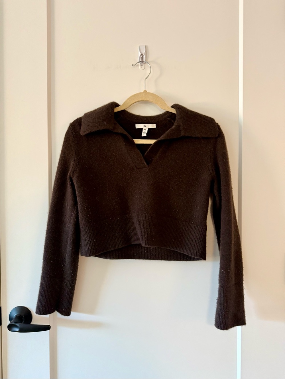Banana Republic Dark Brown V-Neck Collared Cropped Sweater